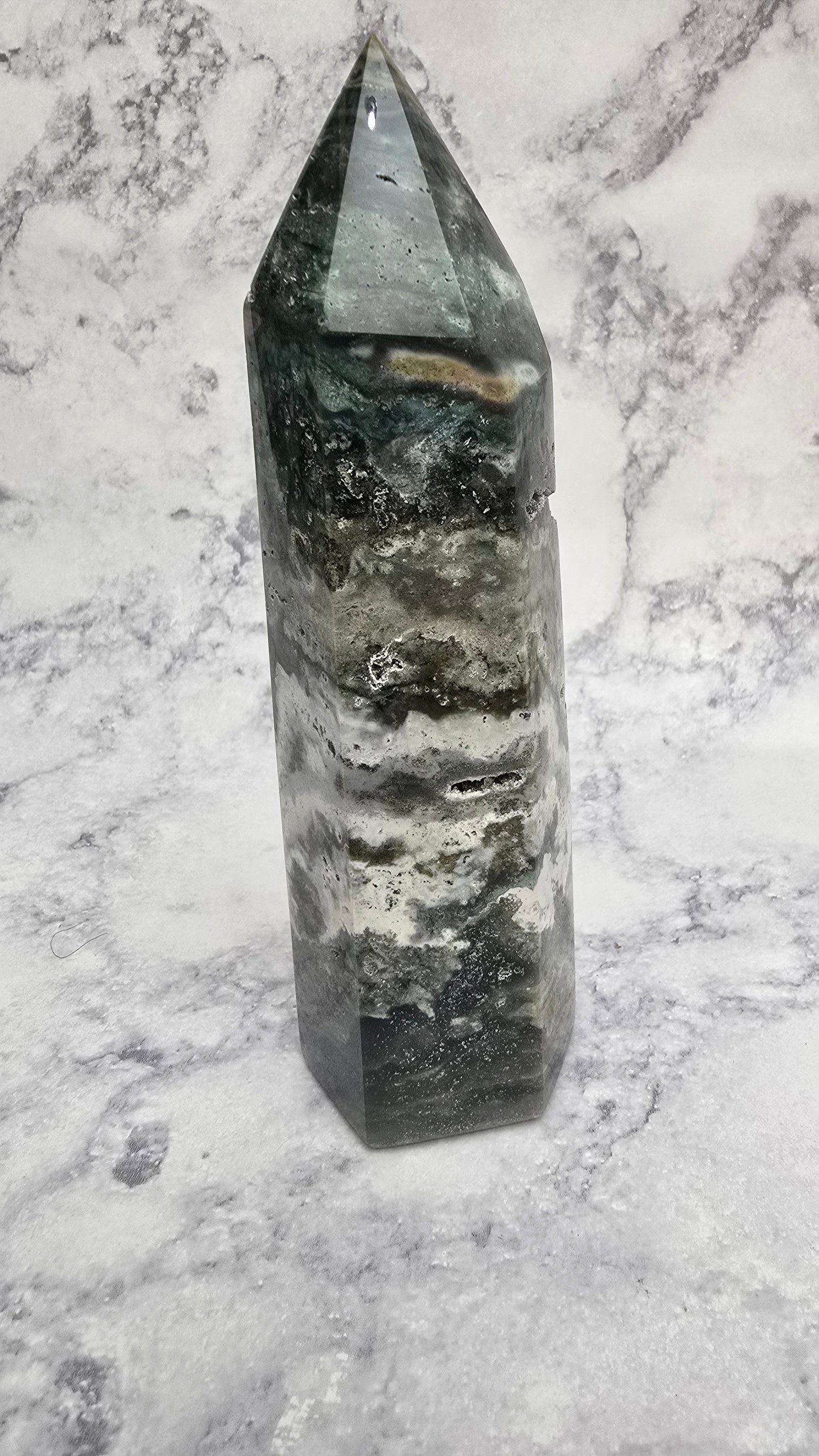 Ocean Jasper Tower w/ Dark Grey Druzzy