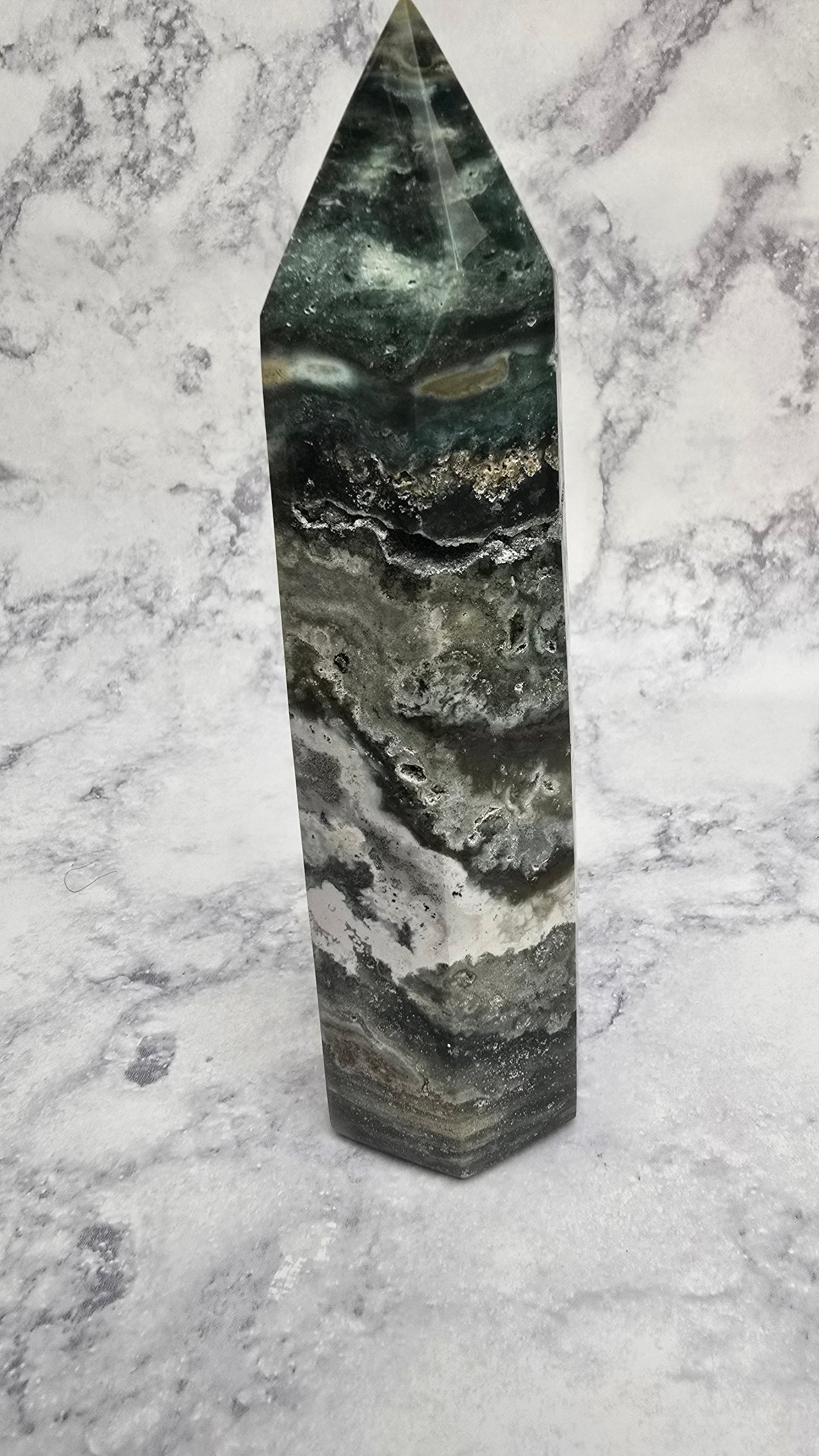 Ocean Jasper Tower w/ Dark Grey Druzzy