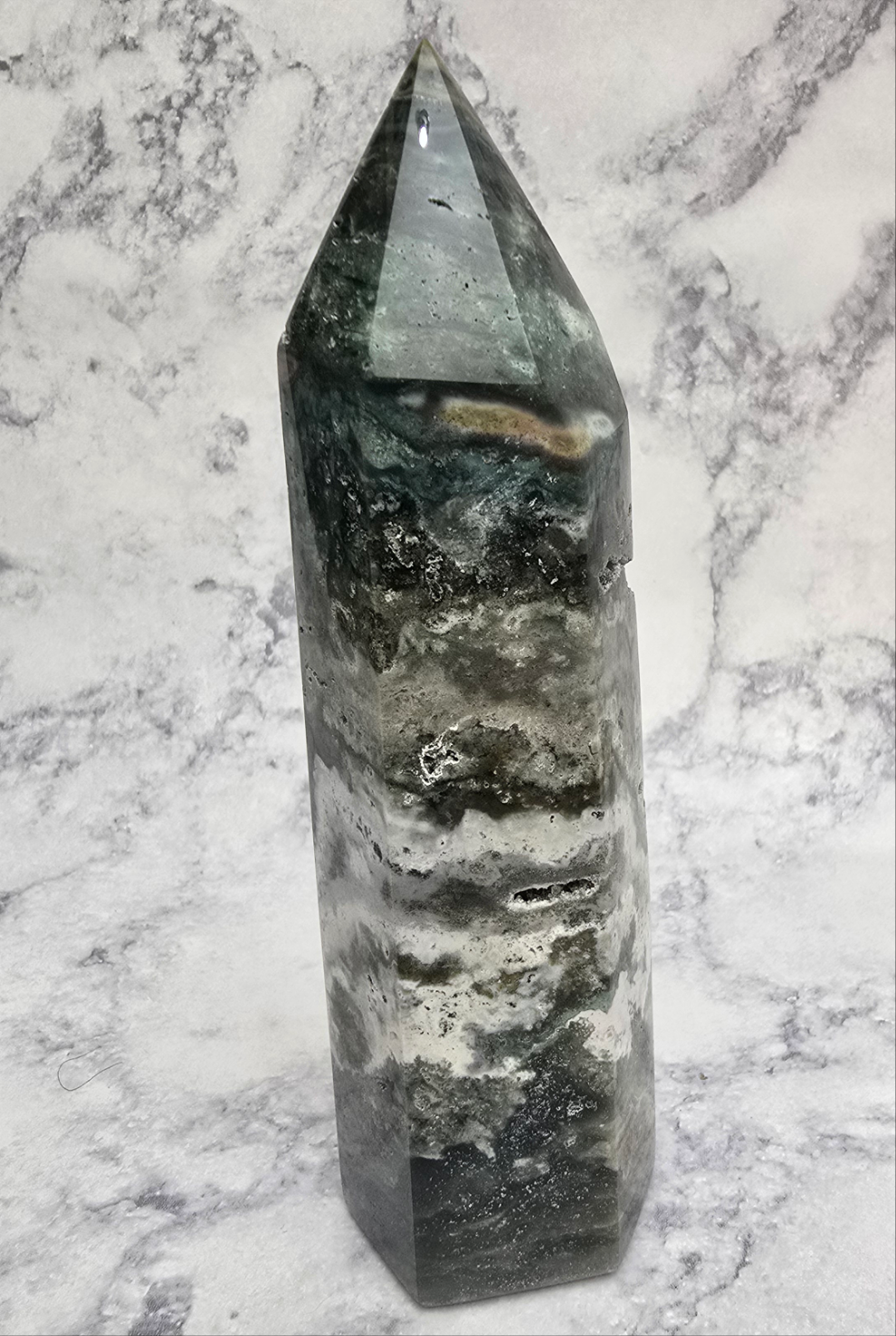 Ocean Jasper Tower w/ Dark Grey Druzzy